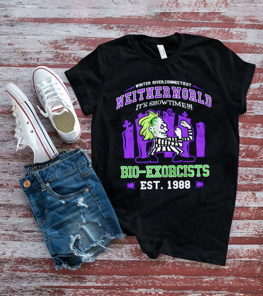 Winter River Connecticut Neitherworld It's Showtime Bio-Exorcists Est 1988 T-Shirt