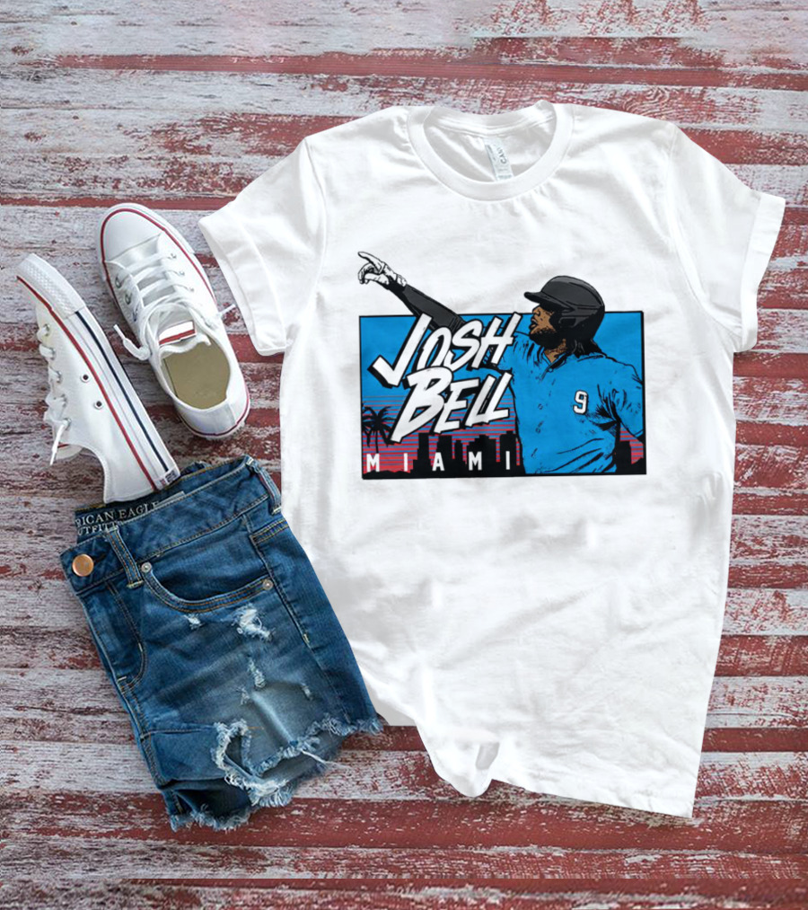Josh Bell Miami Skyline Baseball Sunset T-Shirt