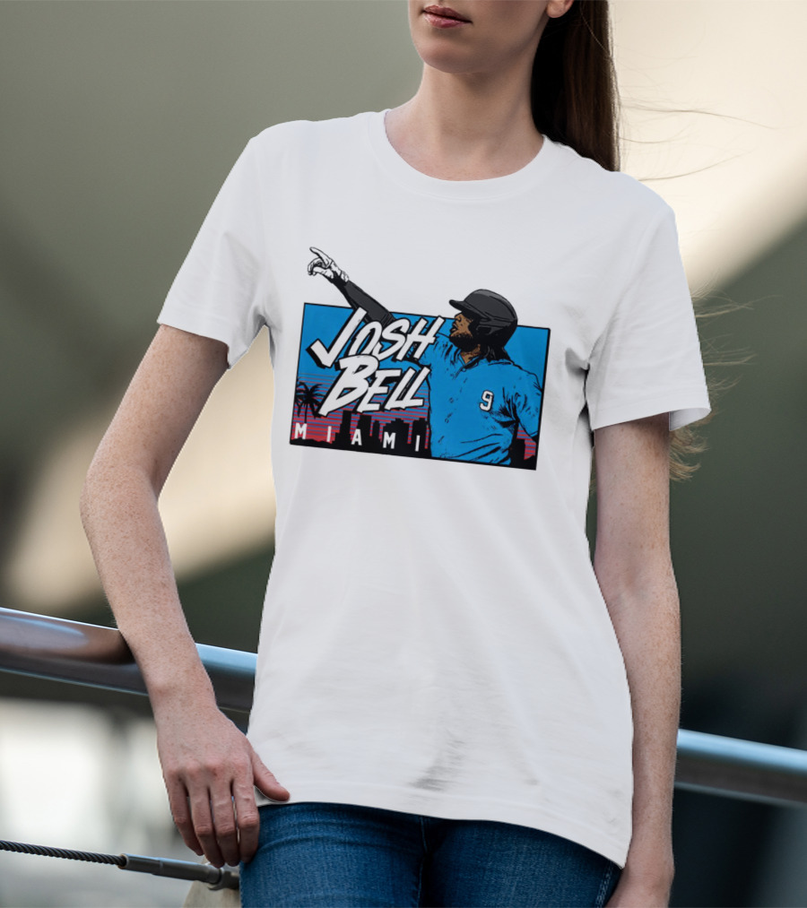 Josh Bell Miami Skyline Baseball Sunset T-Shirt