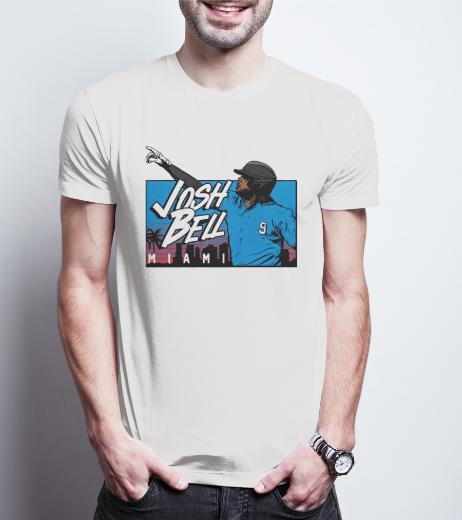 Josh Bell Miami Skyline Baseball Sunset T-Shirt