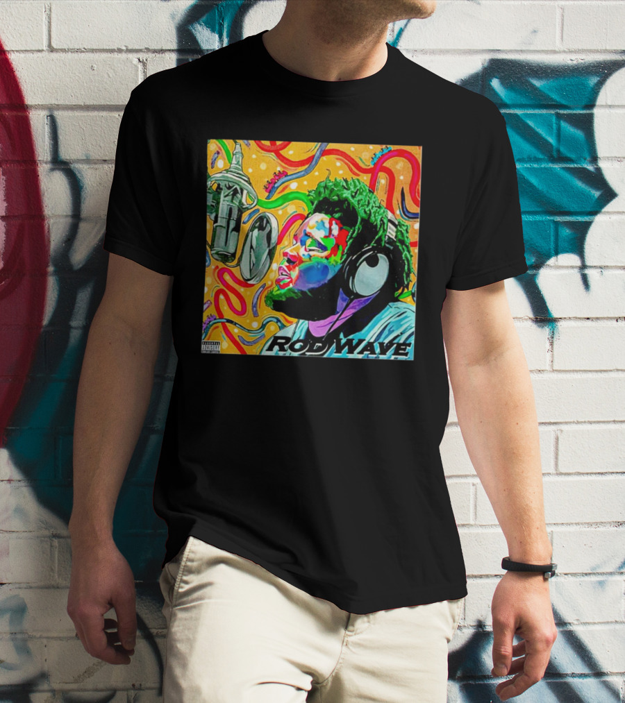 Rod Wave Vintage Colorful Microphone Headphones Psychedelic Art Album Cover T-Shirt