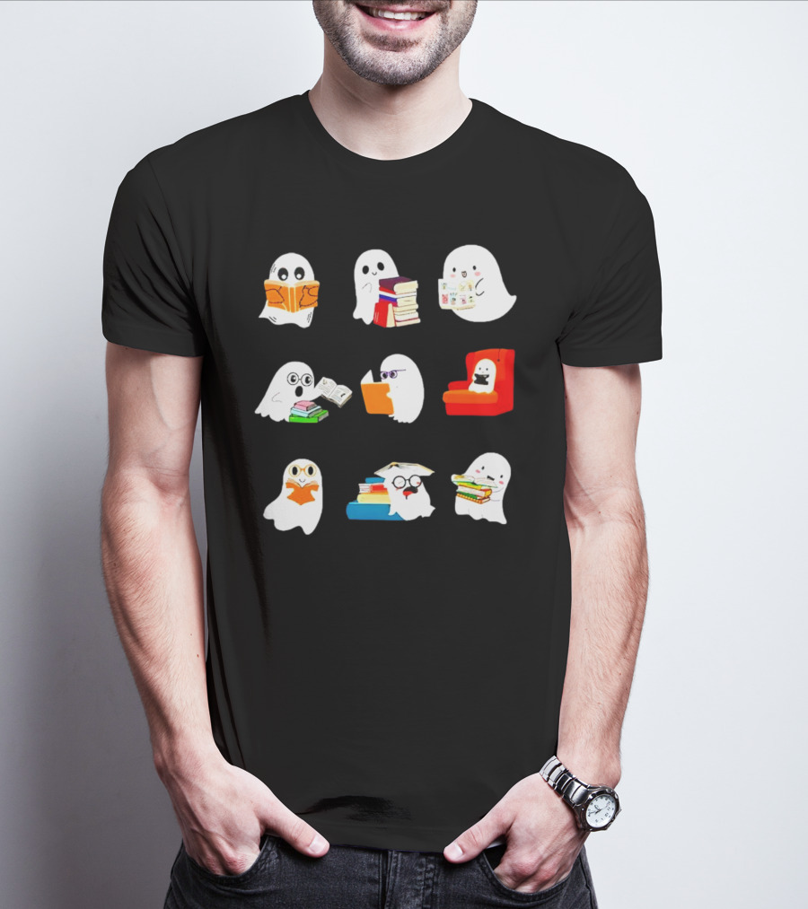 Ghosts Reading Books Halloween Spooky Library T-Shirt