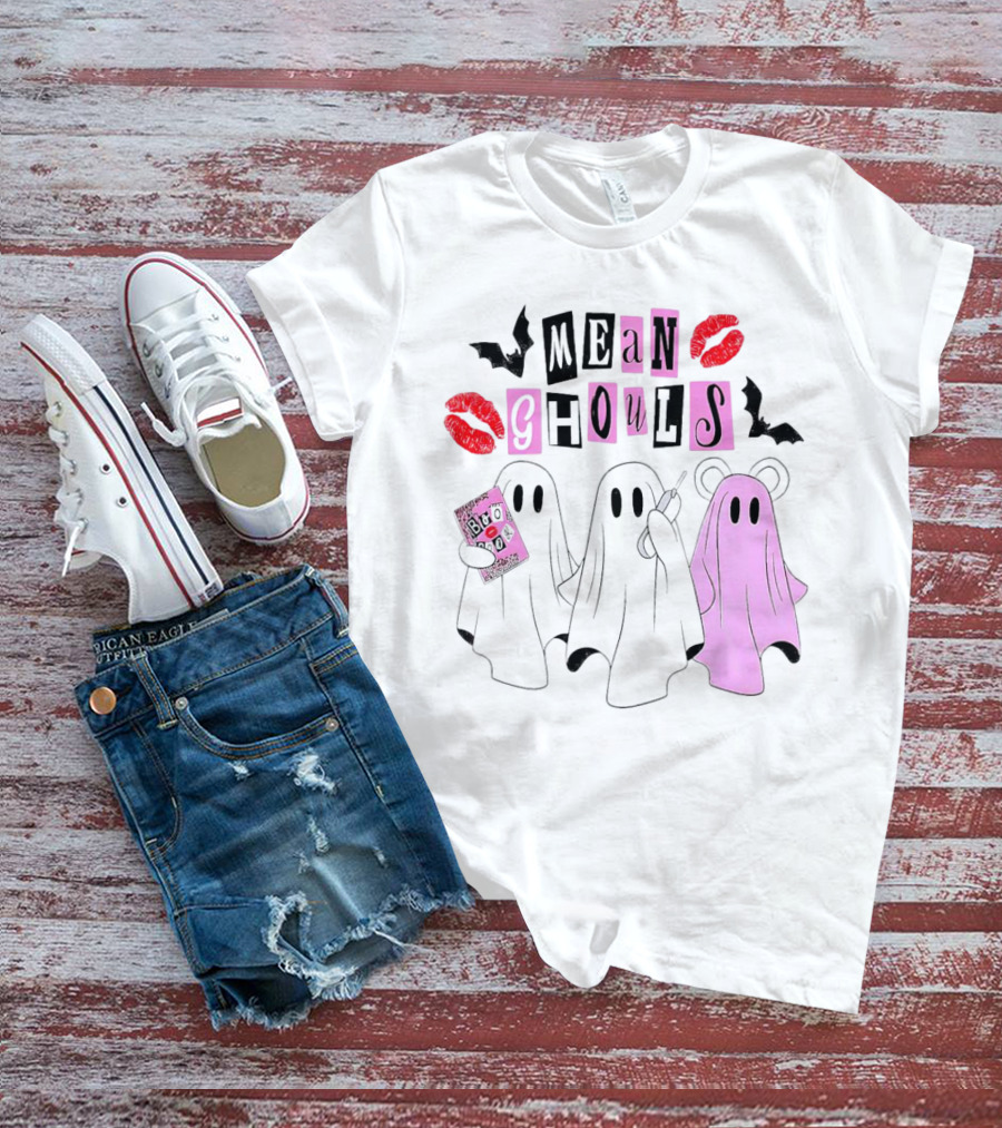 Mean Girls Mean Ghouls Halloween Boo Sheet Lipstick Bat Ghosts T-Shirt
