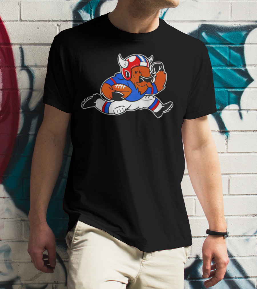 Running Buffalo Football Player In Blue And Red Helmet Monopolizing Wins T-Shirt