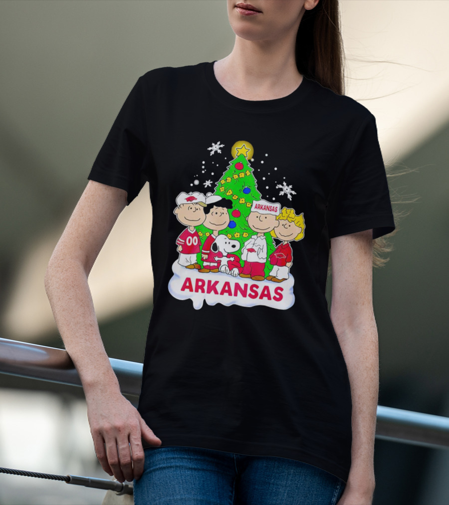 Peanuts Characters Arkansas Razorbacks Christmas Tree T-Shirt