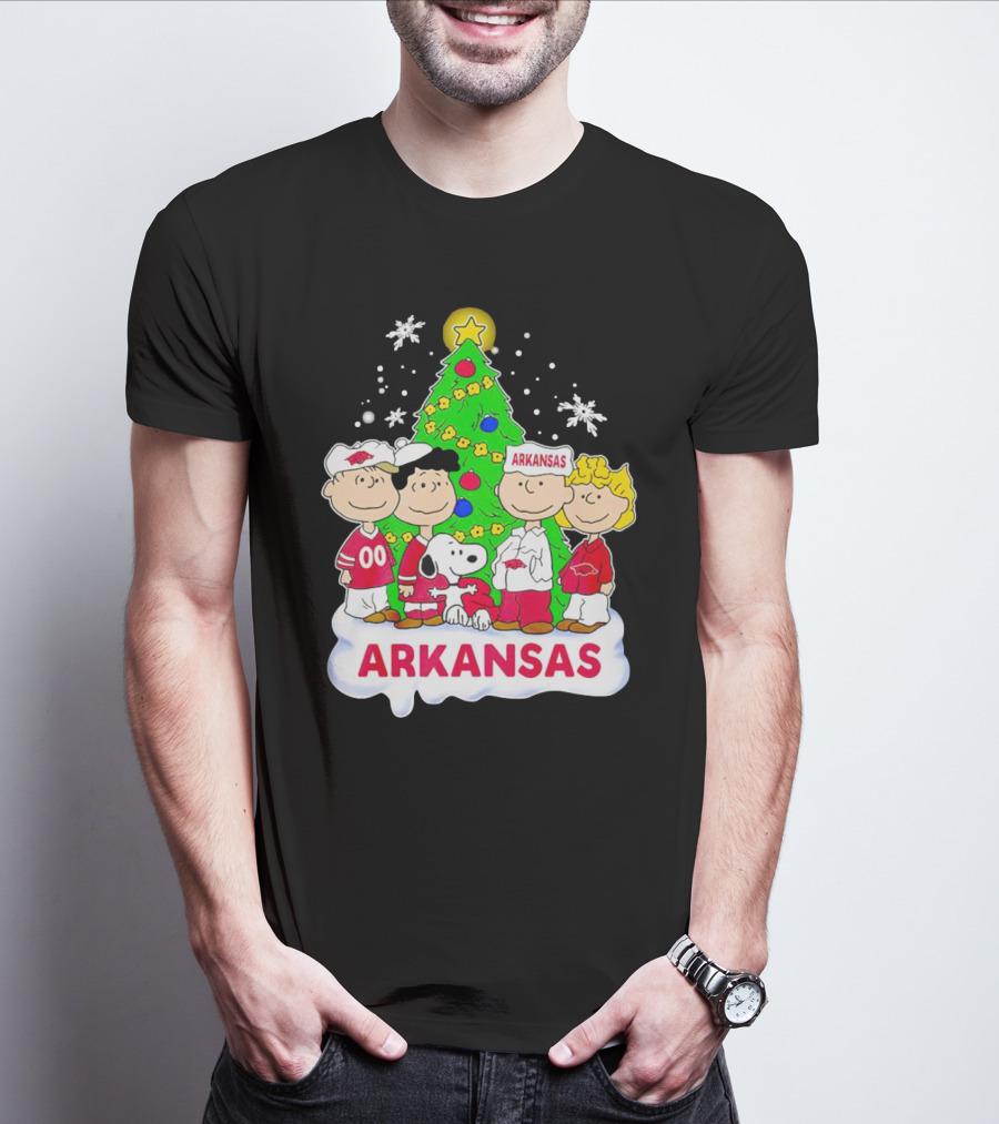 Peanuts Characters Arkansas Razorbacks Christmas Tree T-Shirt