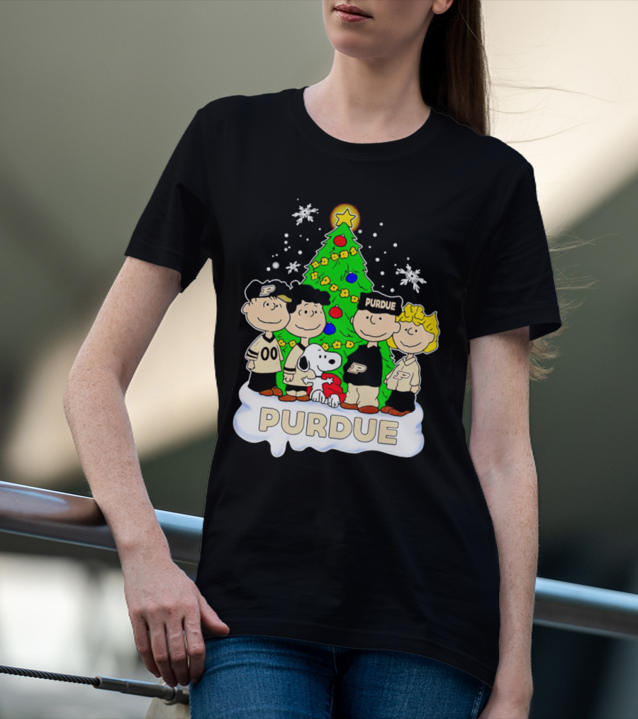 Peanuts Christmas With Purdue Boilermakers Charlie Brown And Snoopy T-Shirt