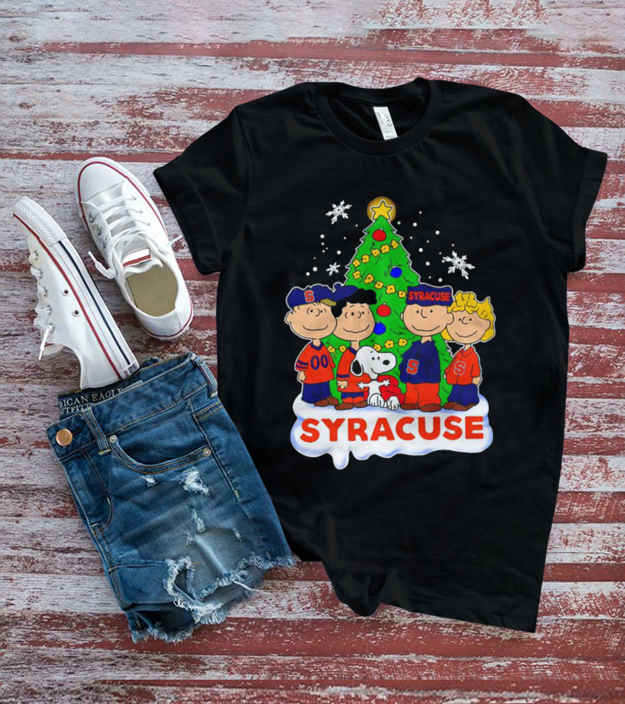 Peanuts Characters Christmas Tree Syracuse Orange Football Snowflakes T-Shirt