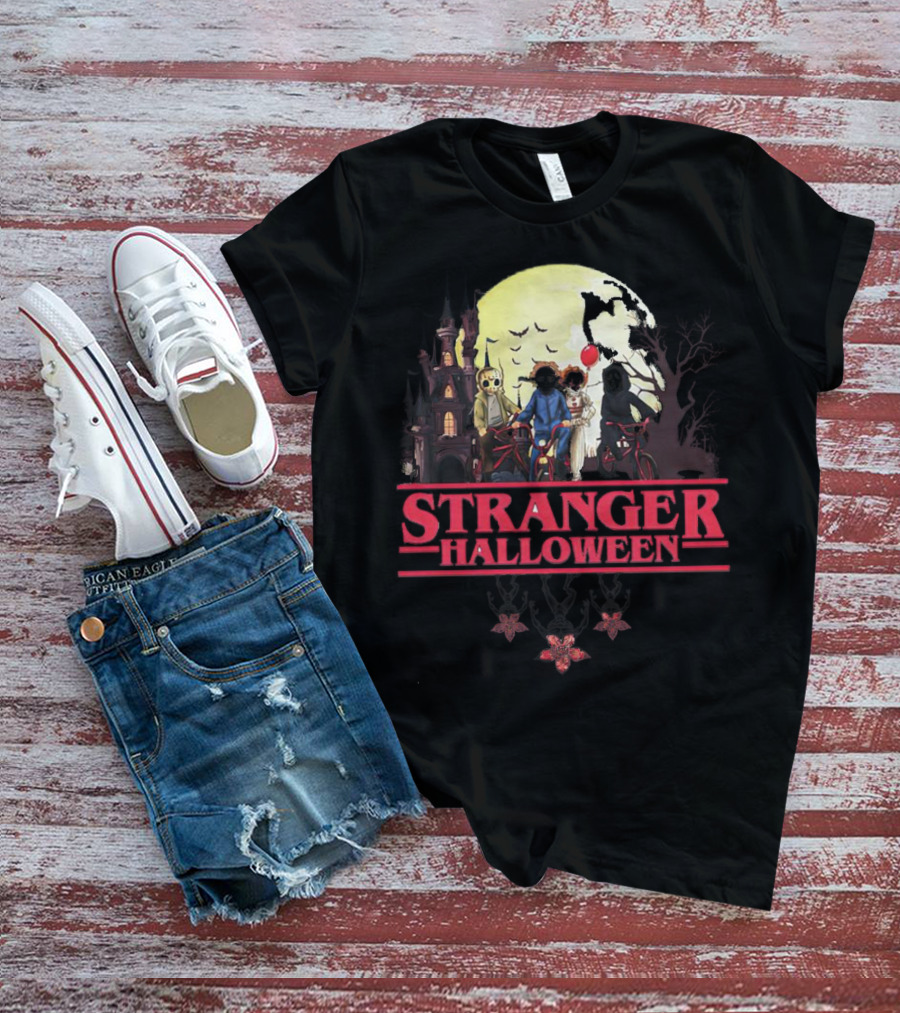 Stranger Halloween Full Moon Scary Characters Horror Movie Background T-Shirt