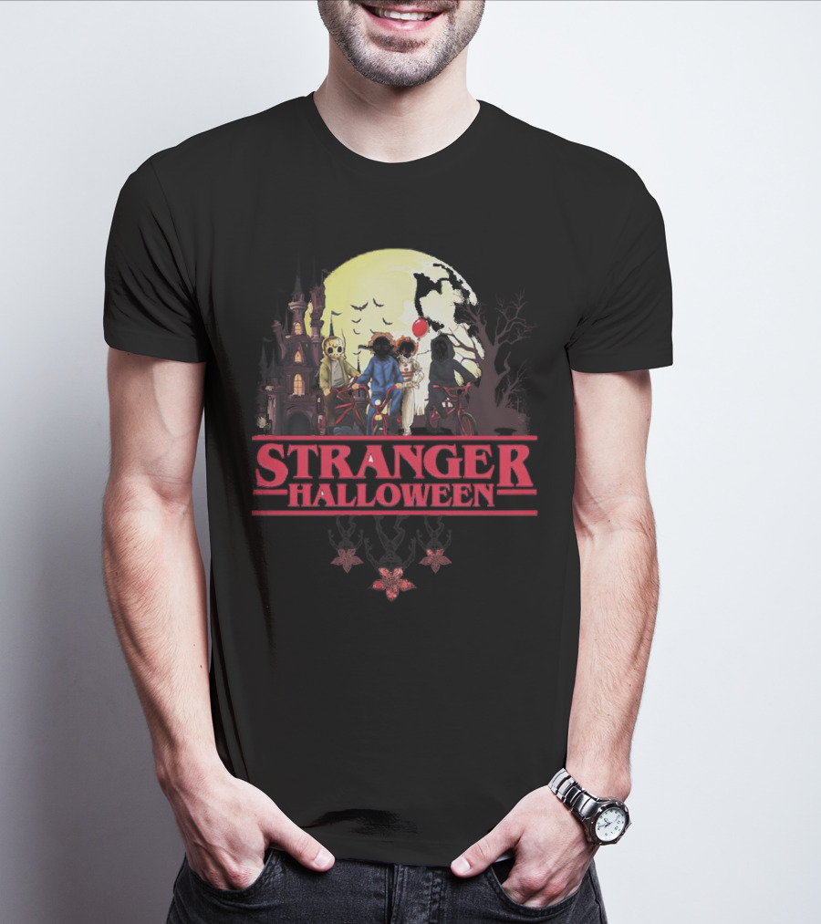 Stranger Halloween Full Moon Scary Characters Horror Movie Background T-Shirt