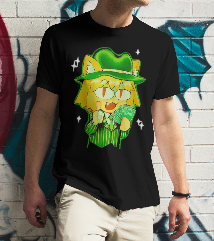 Sunny Waifu Gangster Neco-Arc Anime Cat Character With Money And Green Hat T-Shirt