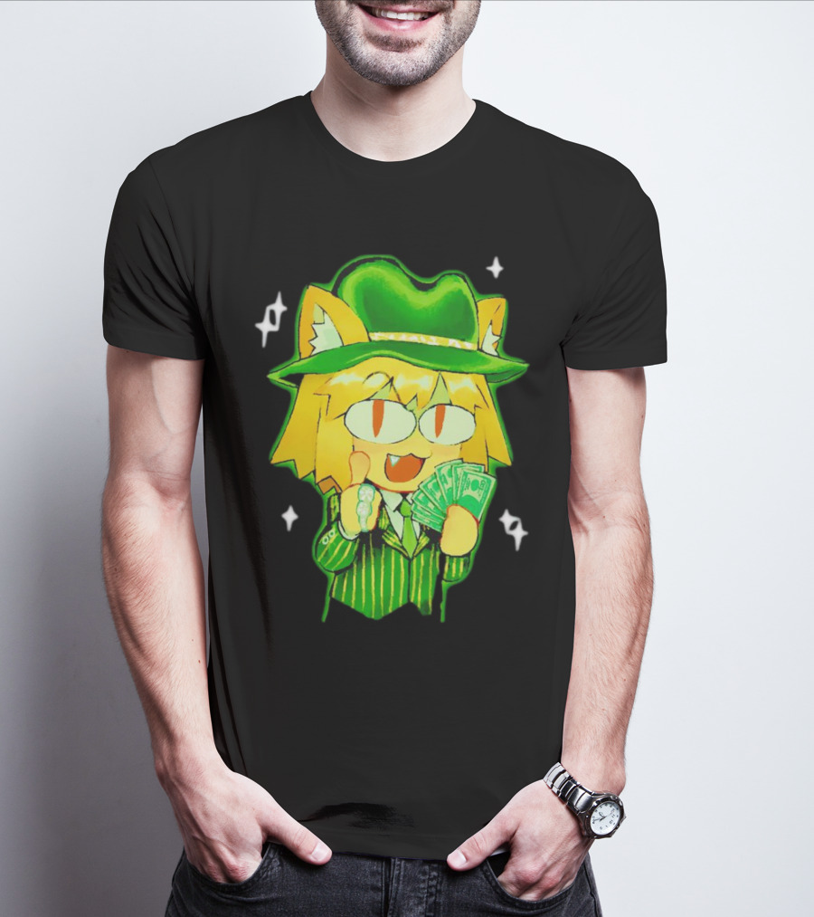 Sunny Waifu Gangster Neco-Arc Anime Cat Character With Money And Green Hat T-Shirt