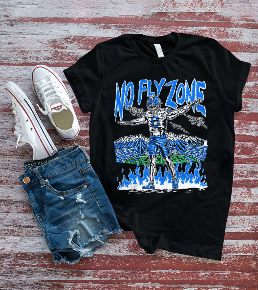 BYU Football Skeleton No Fly Zone Airplanes Mountains Flames T-Shirt