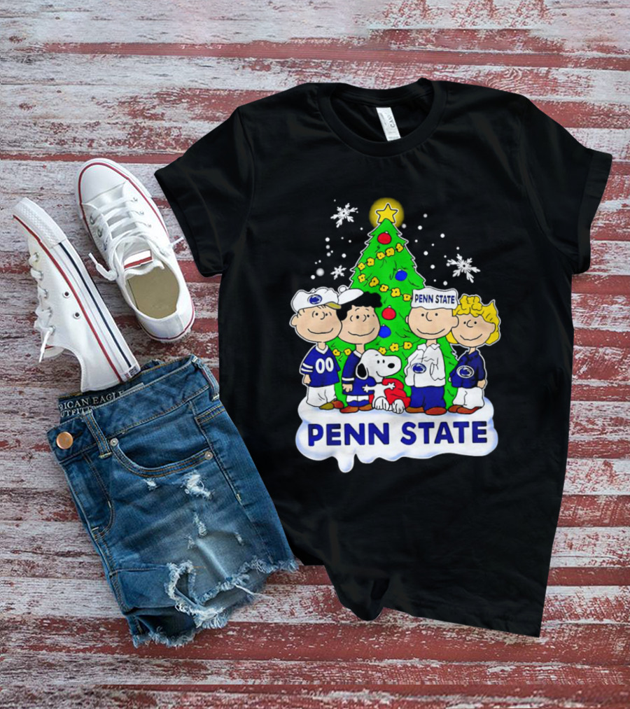 Peanuts Penn State Christmas Nittany Lions Snoopy And Friends Holiday Tree T-Shirt