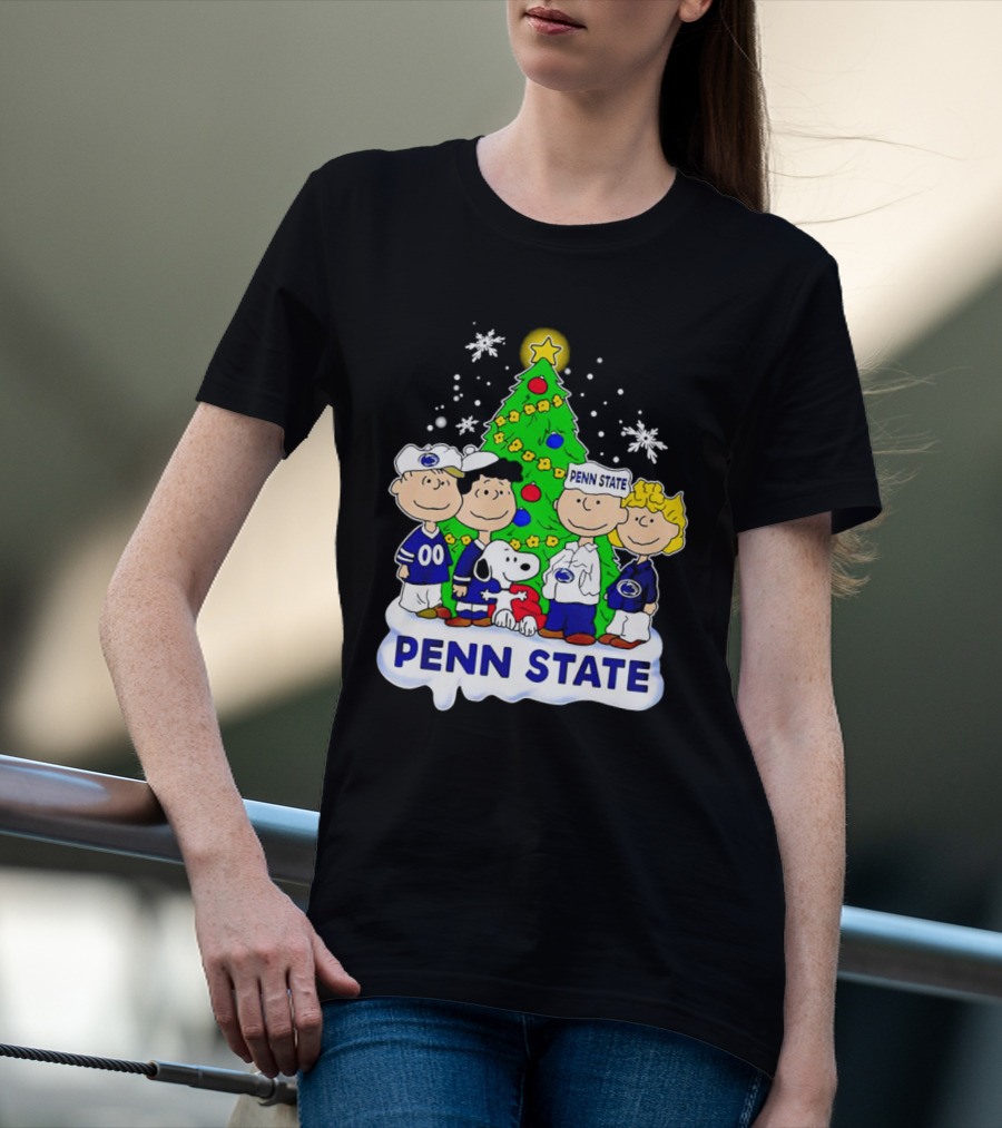 Peanuts Penn State Christmas Nittany Lions Snoopy And Friends Holiday Tree T-Shirt