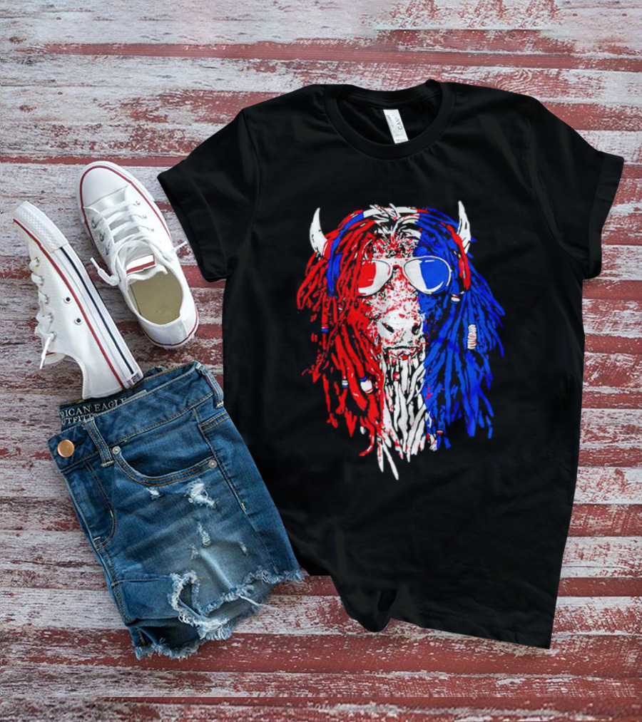 Buffalo Soldier Rasta Red Blue Bison Sunglasses Dreadlocks T-Shirt