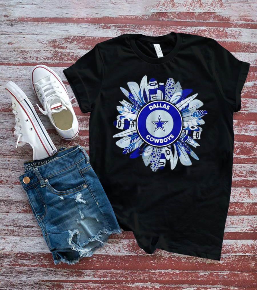 Dallas Cowboys Star Logo With Blue And White Feather Circle T-Shirt