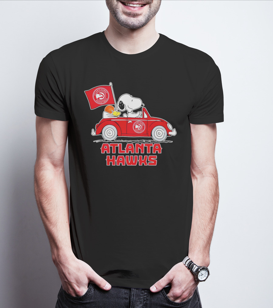 Atlanta Hawks Basketball Snoopy Dog Driving Car Peanuts Sports Team Fan T-Shirt