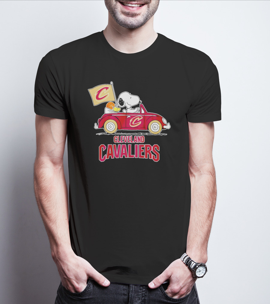 Cleveland Cavaliers Snoopy Driving Car With Basketball And Flag T-Shirt