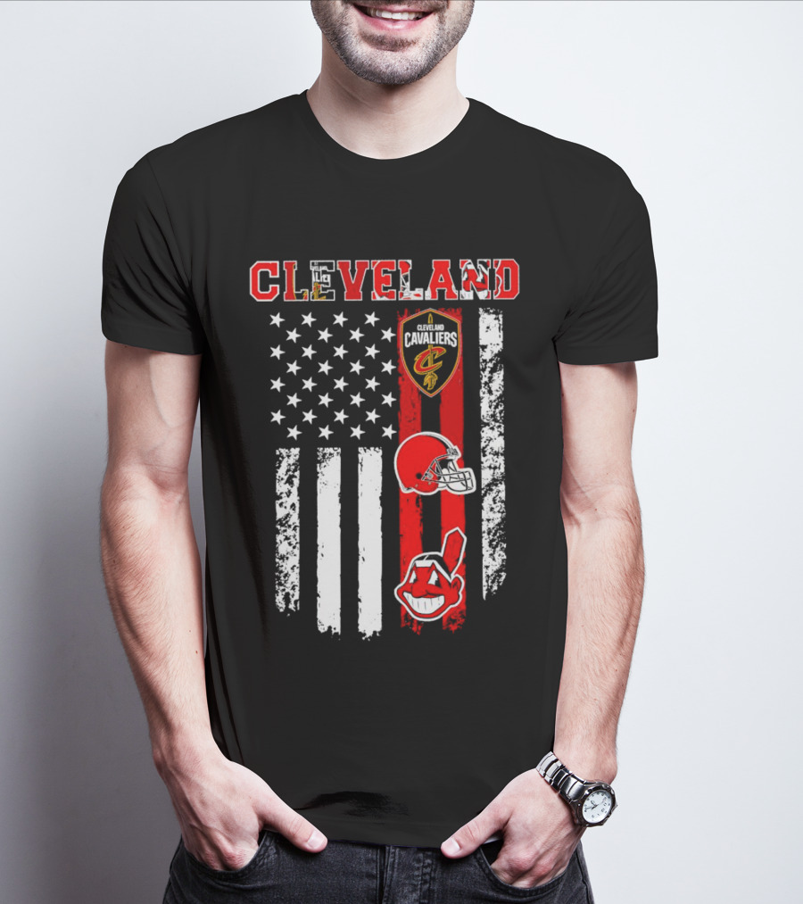 Cleveland Cavaliers Browns Guardians American Flag T-Shirt