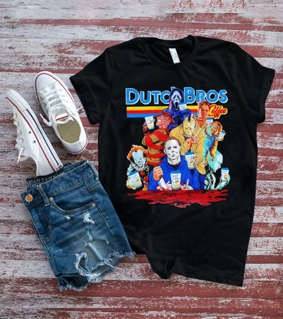 Dutch Bros Coffee Horror Movie Characters Halloween T-Shirt