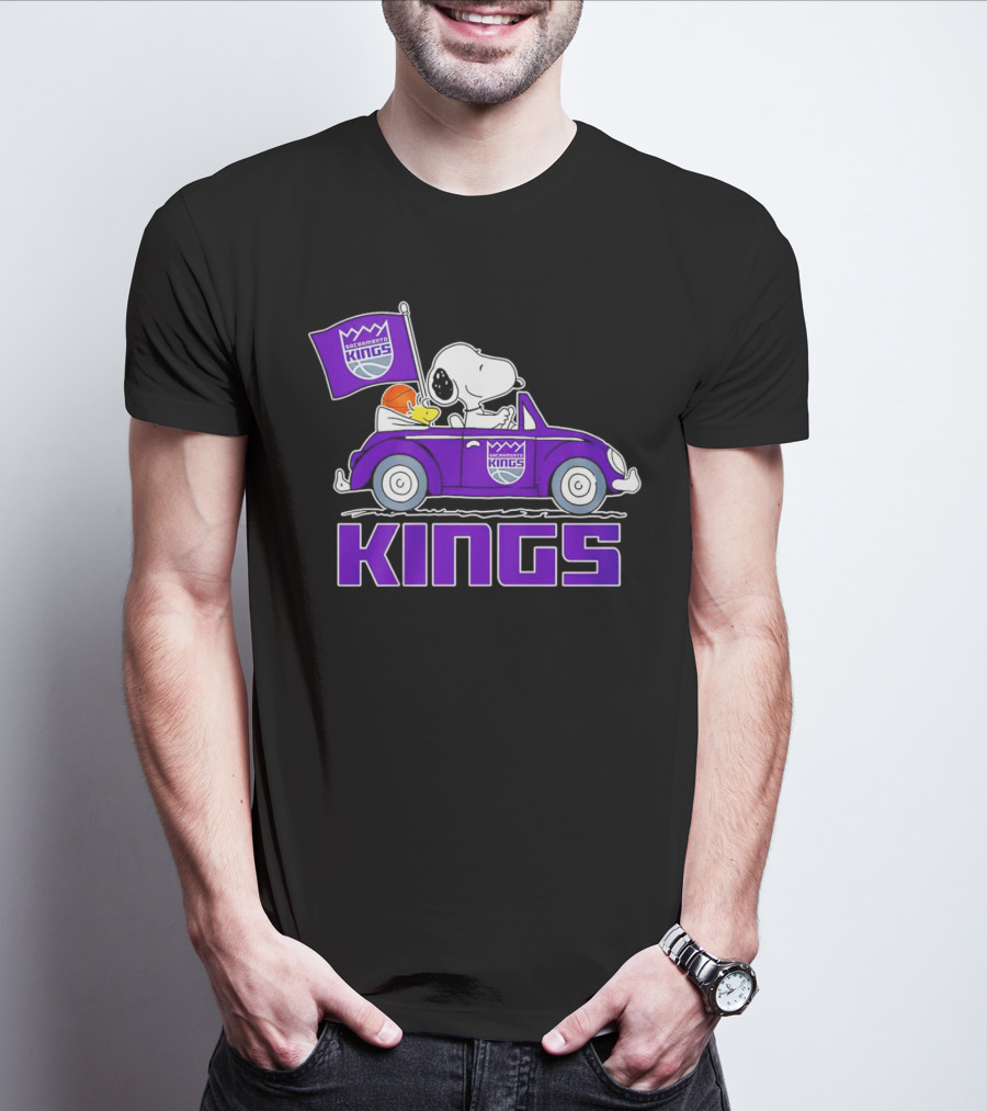 Sacramento Kings Snoopy Dog Driving Car With Flag And Basketball T-Shirt