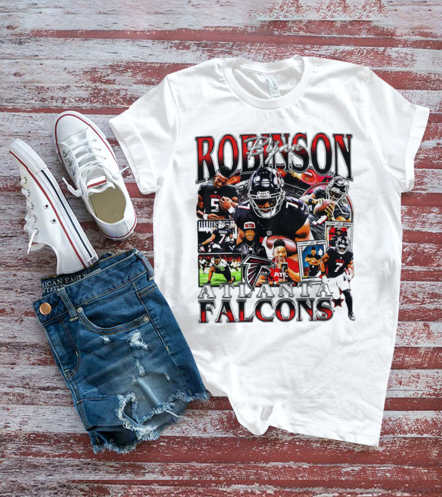 Bijan Robinson Atlanta Falcons Collage With Falcons Logo And Player Images T-Shirt