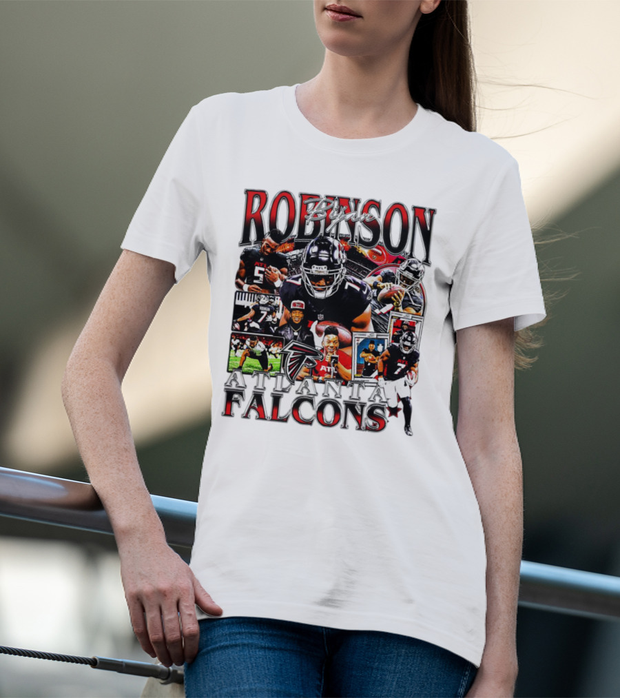 Bijan Robinson Atlanta Falcons Collage With Falcons Logo And Player Images T-Shirt
