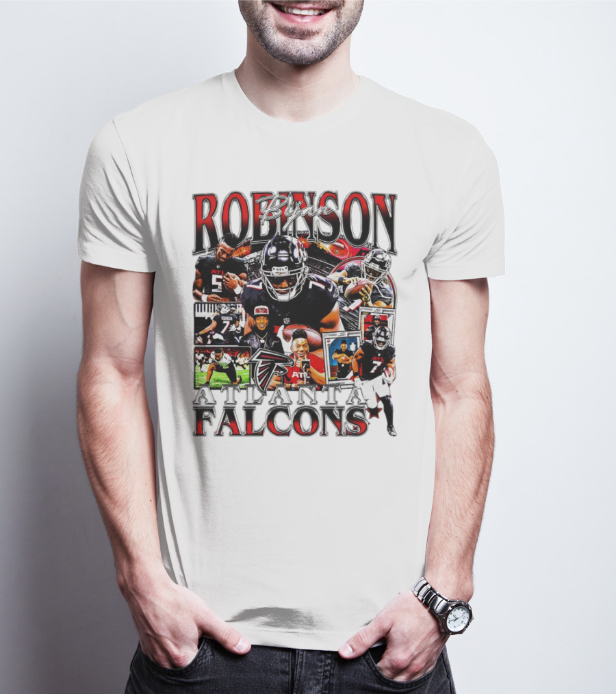 Bijan Robinson Atlanta Falcons Collage With Falcons Logo And Player Images T-Shirt