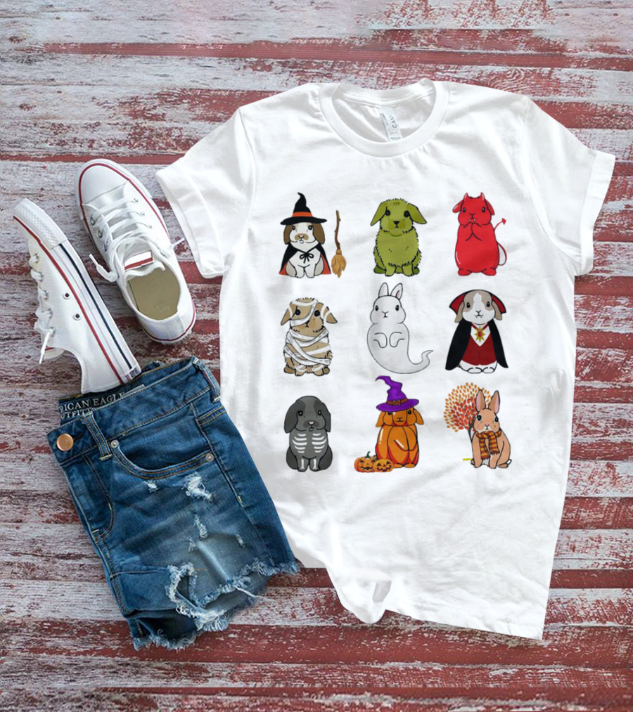 Bunny Witch Mummy Ghost Vampire Skeleton Pumpkin Bat Cute Halloween T-Shirt