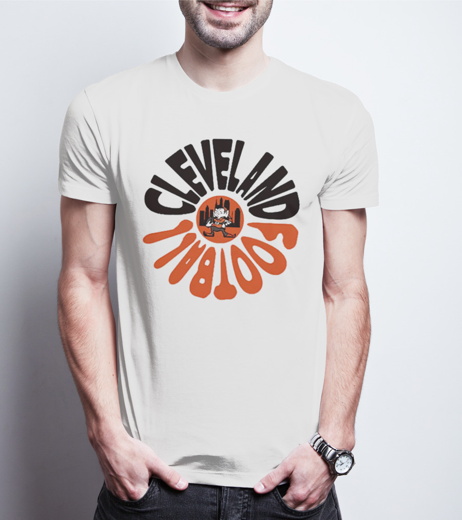 Cleveland Browns Football Retro Logo With Elf And Skyline T-Shirt