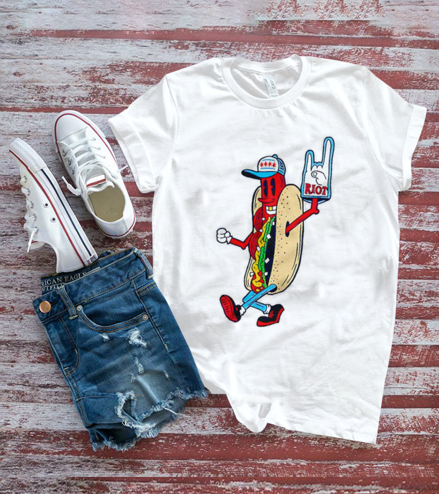 Hotdog Riot Fest Rock On Sausage Icon With Foam Hand T-Shirt