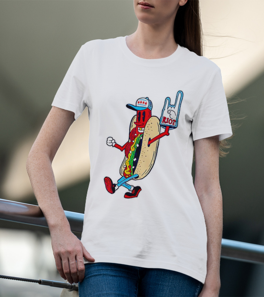 Hotdog Riot Fest Rock On Sausage Icon With Foam Hand T-Shirt