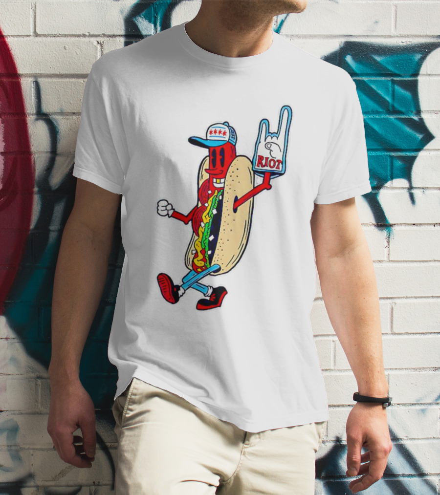Hotdog Riot Fest Rock On Sausage Icon With Foam Hand T-Shirt