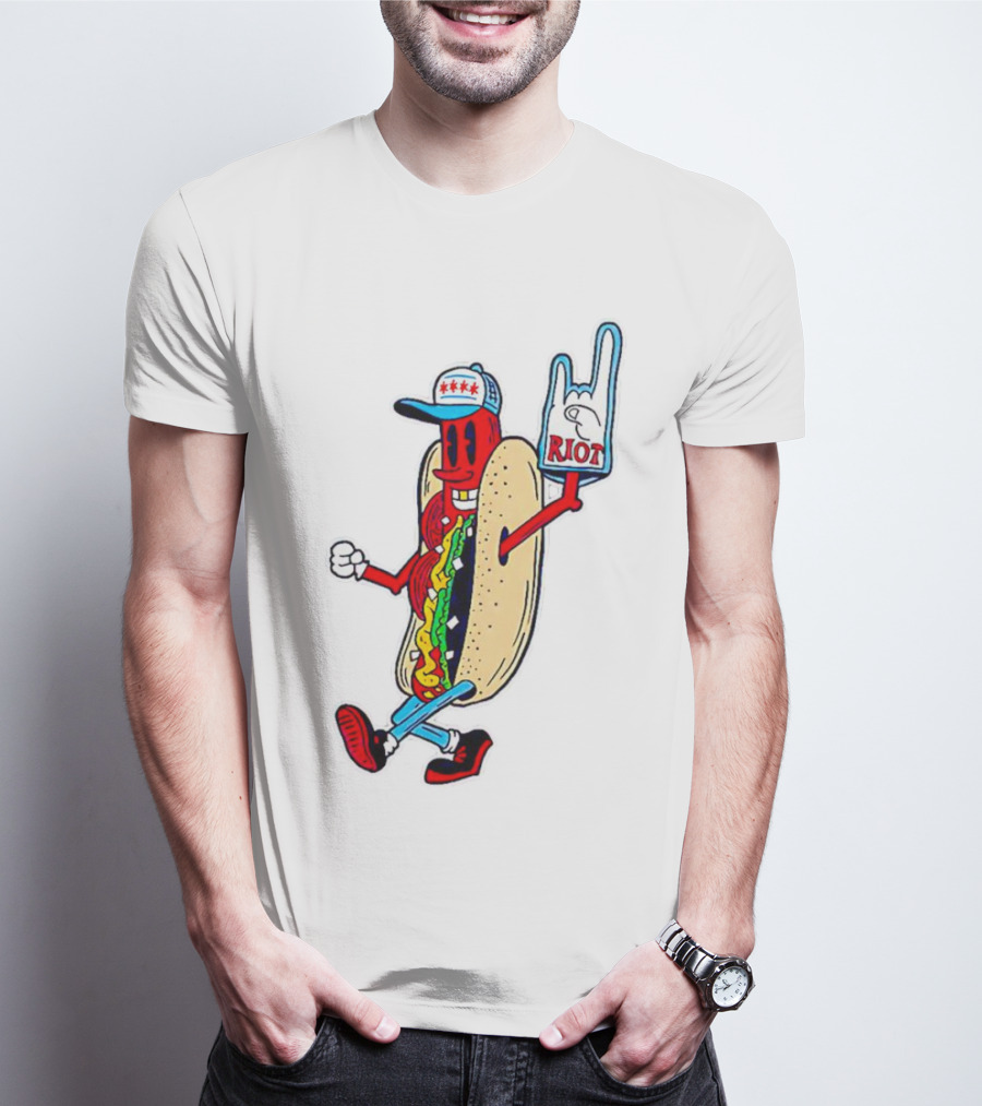 Hotdog Riot Fest Rock On Sausage Icon With Foam Hand T-Shirt
