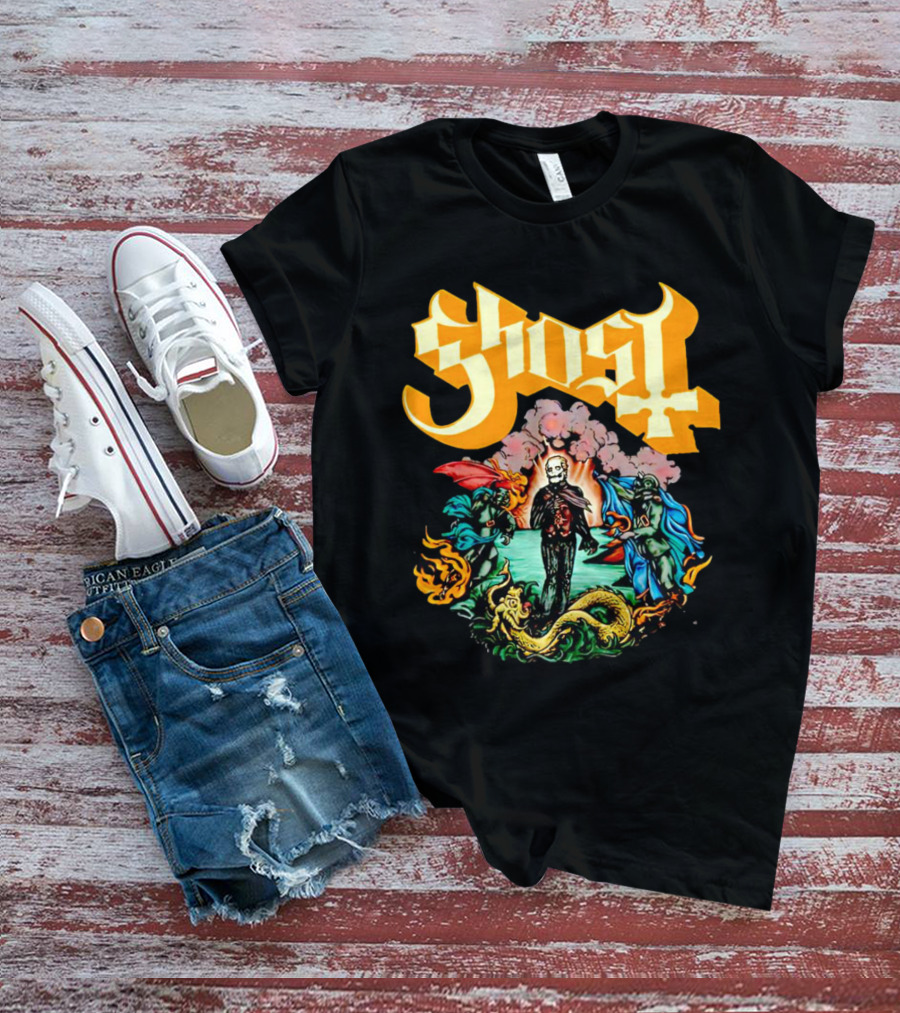 Ghost Skeleton Surrounded By Demons Artwork Halloween T-Shirt