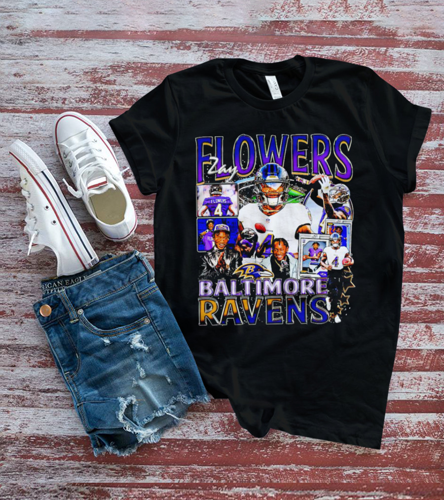 Zay Flowers Baltimore Ravens NFL Football Stars Collage T-Shirt