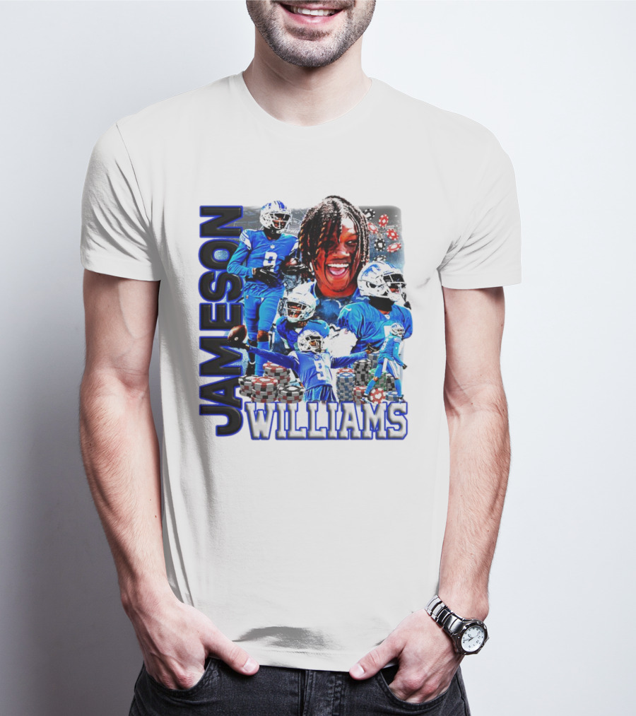 Jameson Williams Detroit Lions Football NFL Athlete Montage T-Shirt