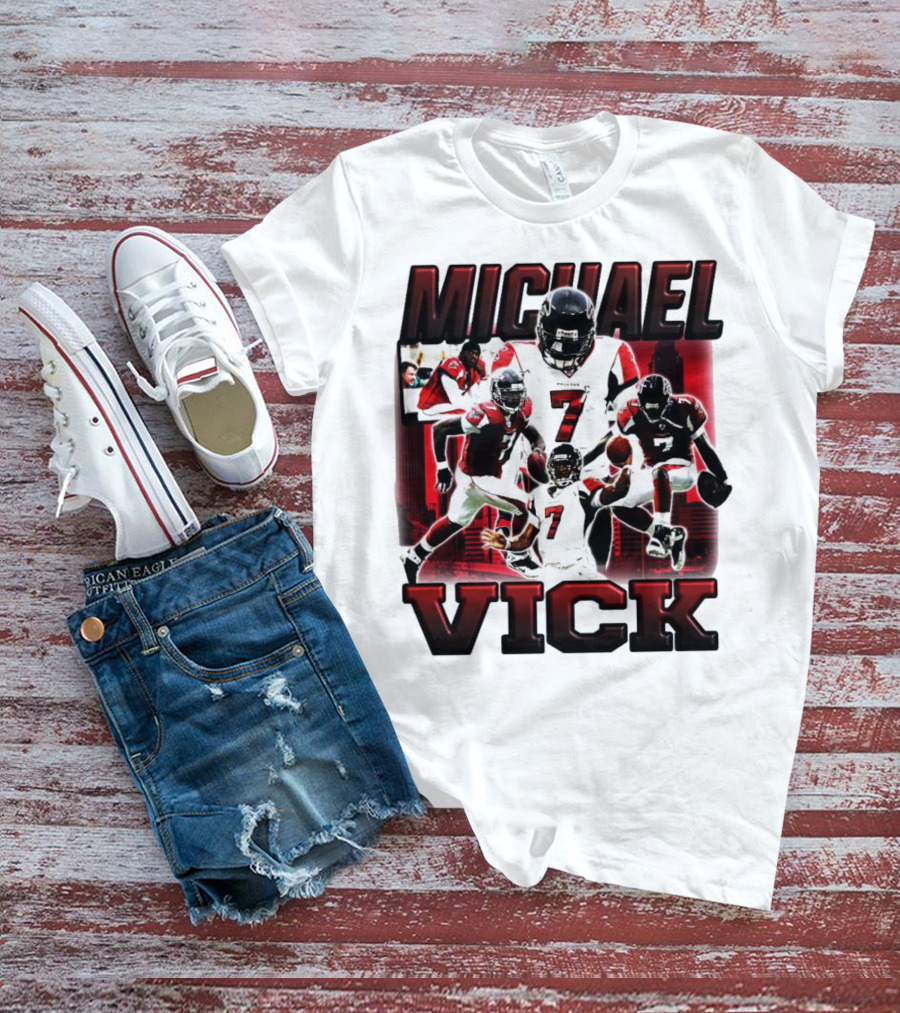 Michael Vick Atlanta Falcons Football Number 7 Quarterback Action Collage T-Shirt