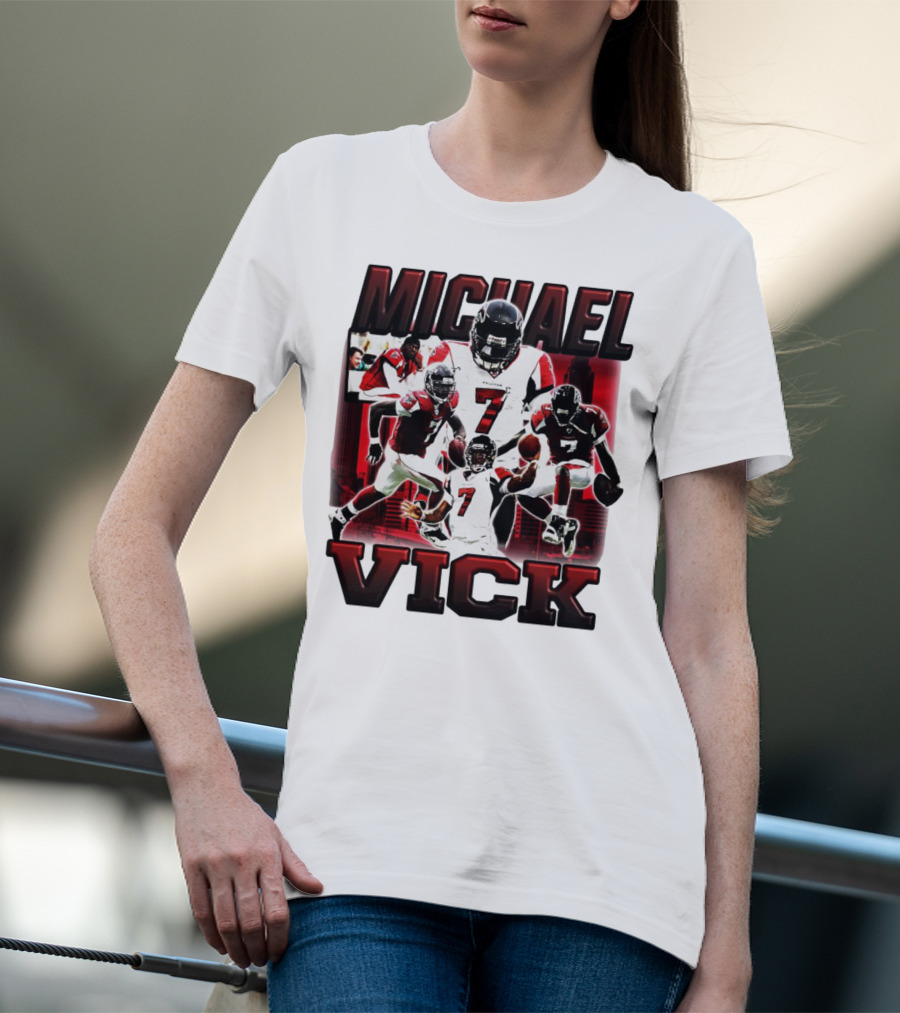 Michael Vick Atlanta Falcons Football Number 7 Quarterback Action Collage T-Shirt