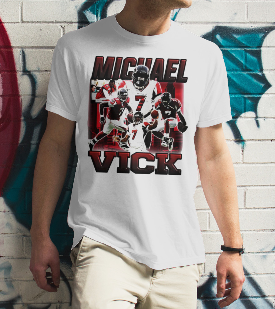 Michael Vick Atlanta Falcons Football Number 7 Quarterback Action Collage T-Shirt