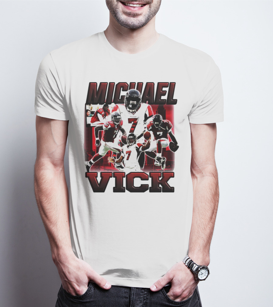 Michael Vick Atlanta Falcons Football Number 7 Quarterback Action Collage T-Shirt