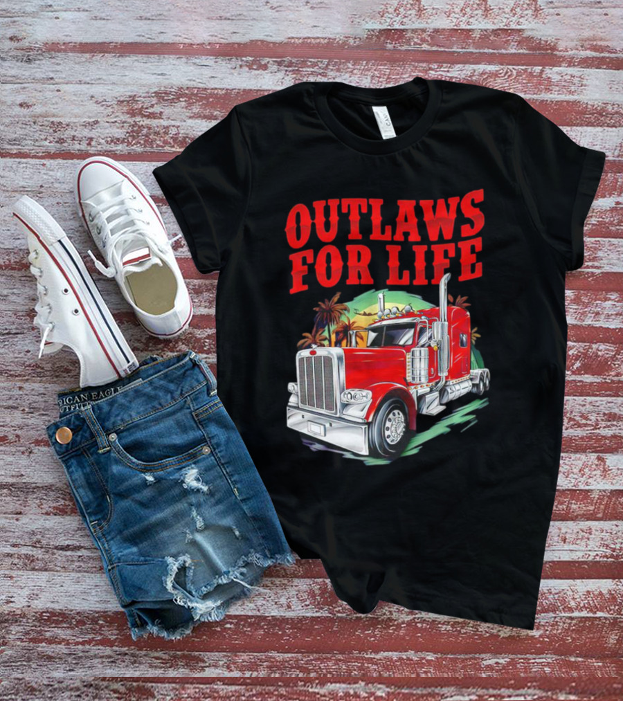Outlaws For Life Red Truck Palm Trees T-Shirt