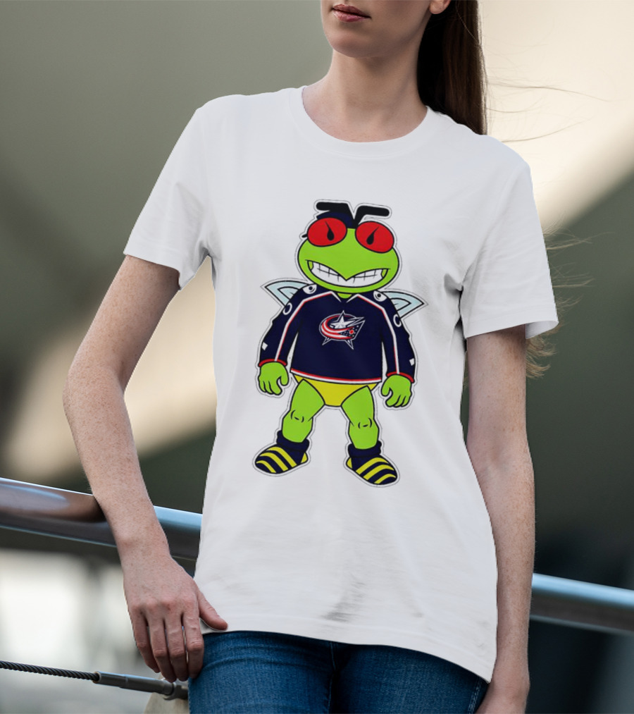 Columbus Blue Jackets Stinger Mascot Character In Team Jersey T-Shirt
