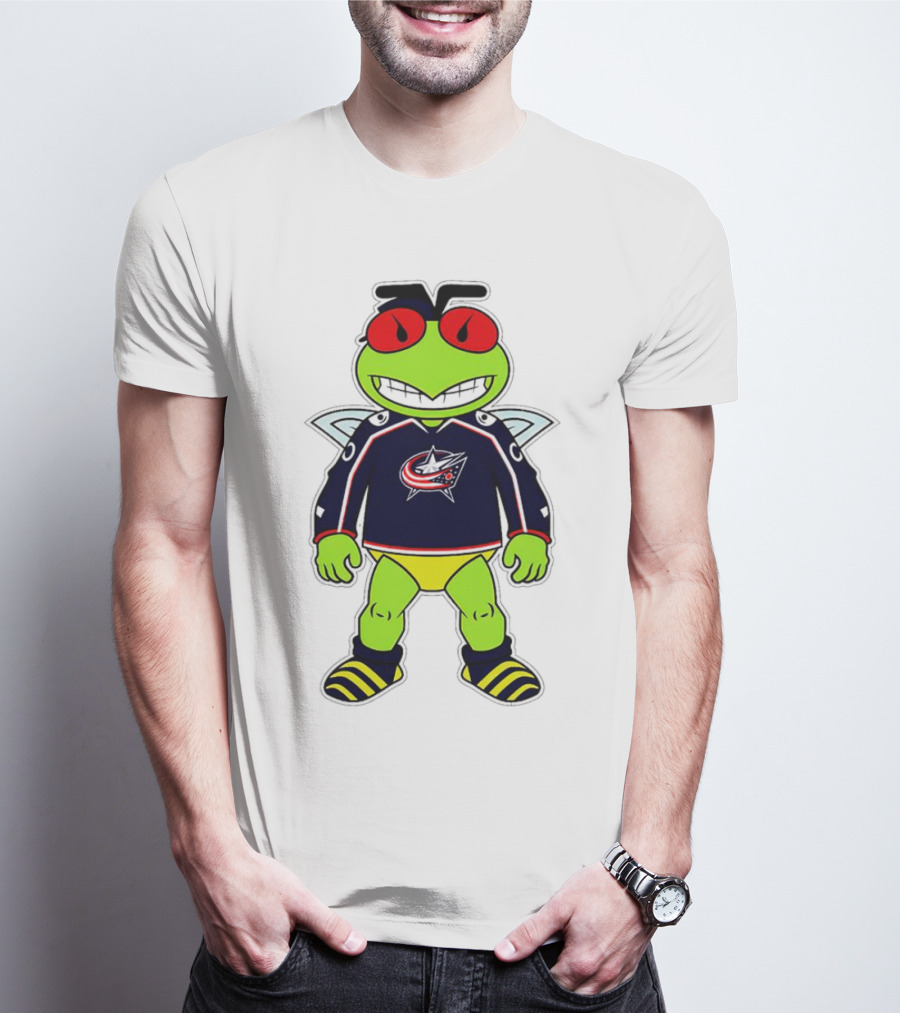 Columbus Blue Jackets Stinger Mascot Character In Team Jersey T-Shirt