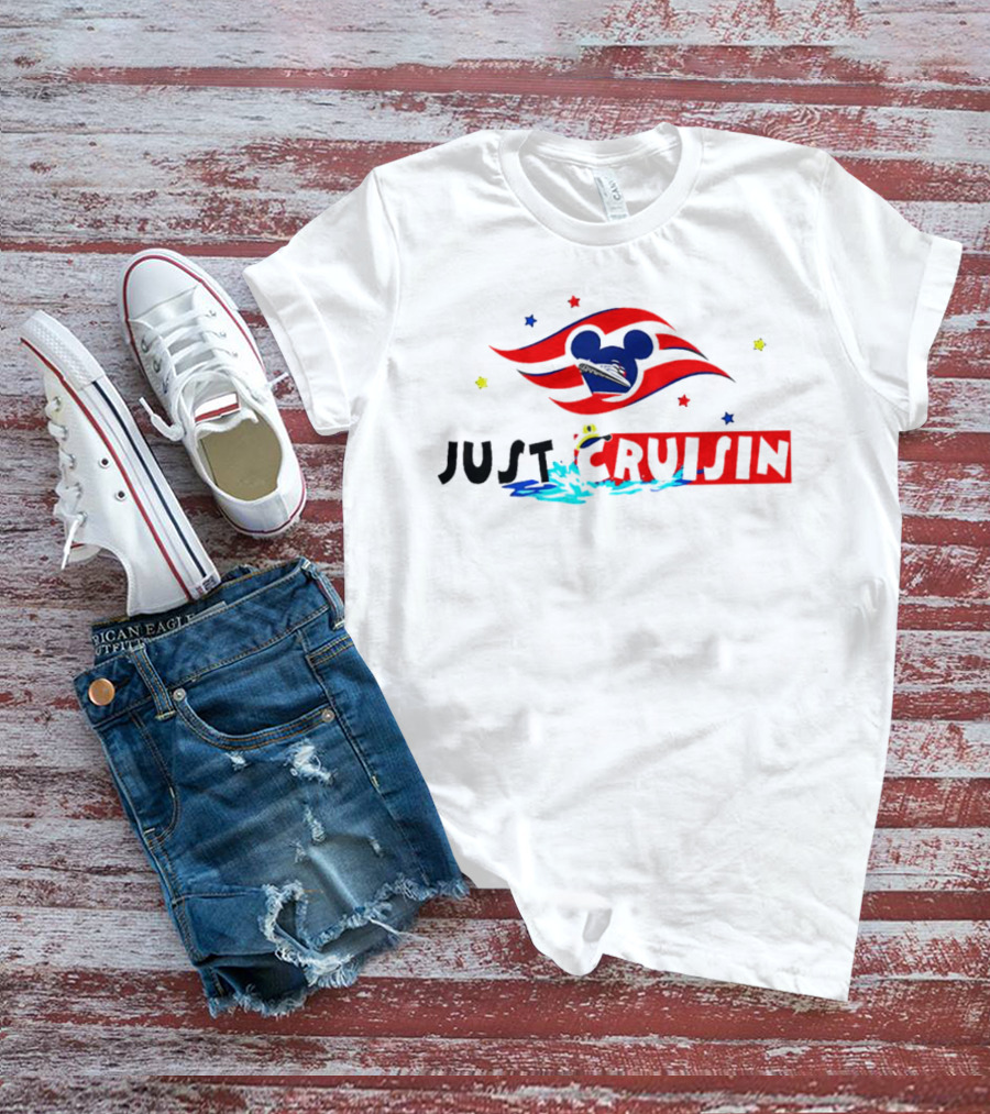 Just Cruisin Disney Cruise Mickey Silhouette Waves T-Shirt