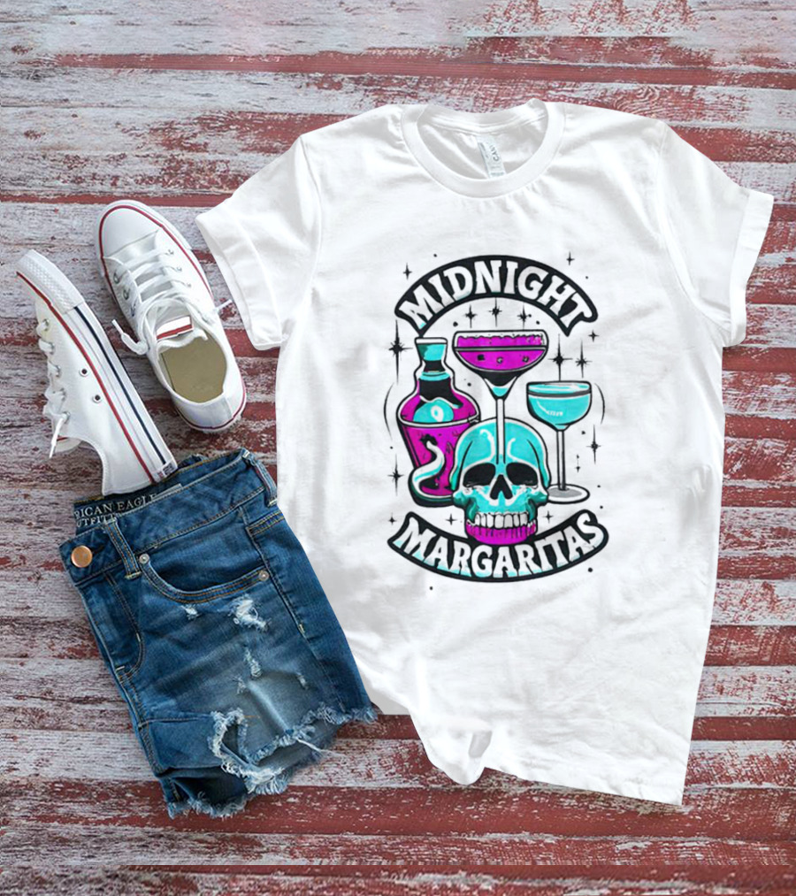 Midnight Margaritas Skull Neon Cocktails T-Shirt