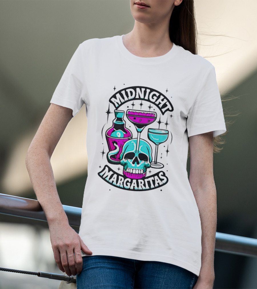 Midnight Margaritas Skull Neon Cocktails T-Shirt