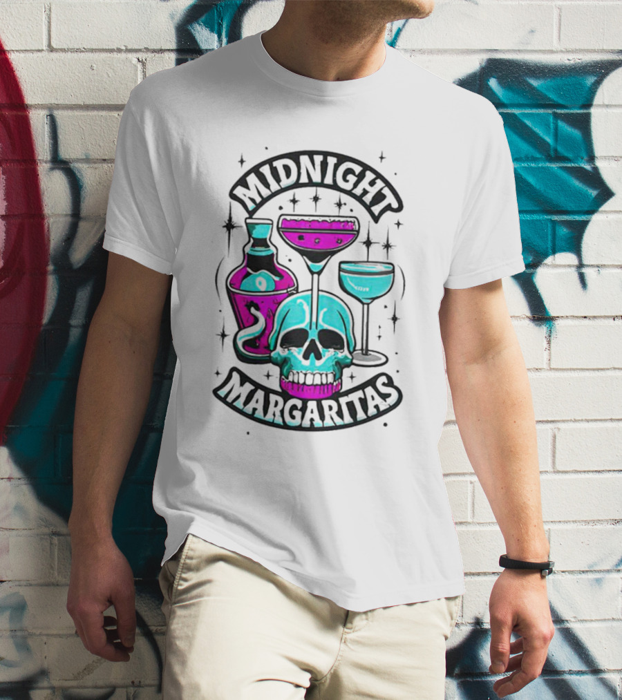 Midnight Margaritas Skull Neon Cocktails T-Shirt