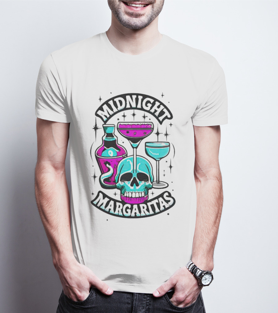 Midnight Margaritas Skull Neon Cocktails T-Shirt